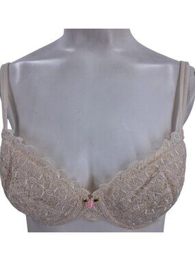 Lace Underwire Bra in Beige with Pink Accent